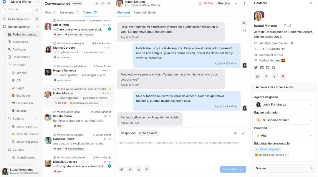 Bandeja de operaciones unificada - Gestión centralizada de conversaciones y contactos